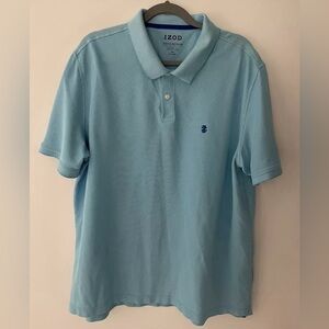 Izod Men’s Polo Size XXL Lt Blue ButtonDown Shirt Sleeve Reg Fit Button Closure
